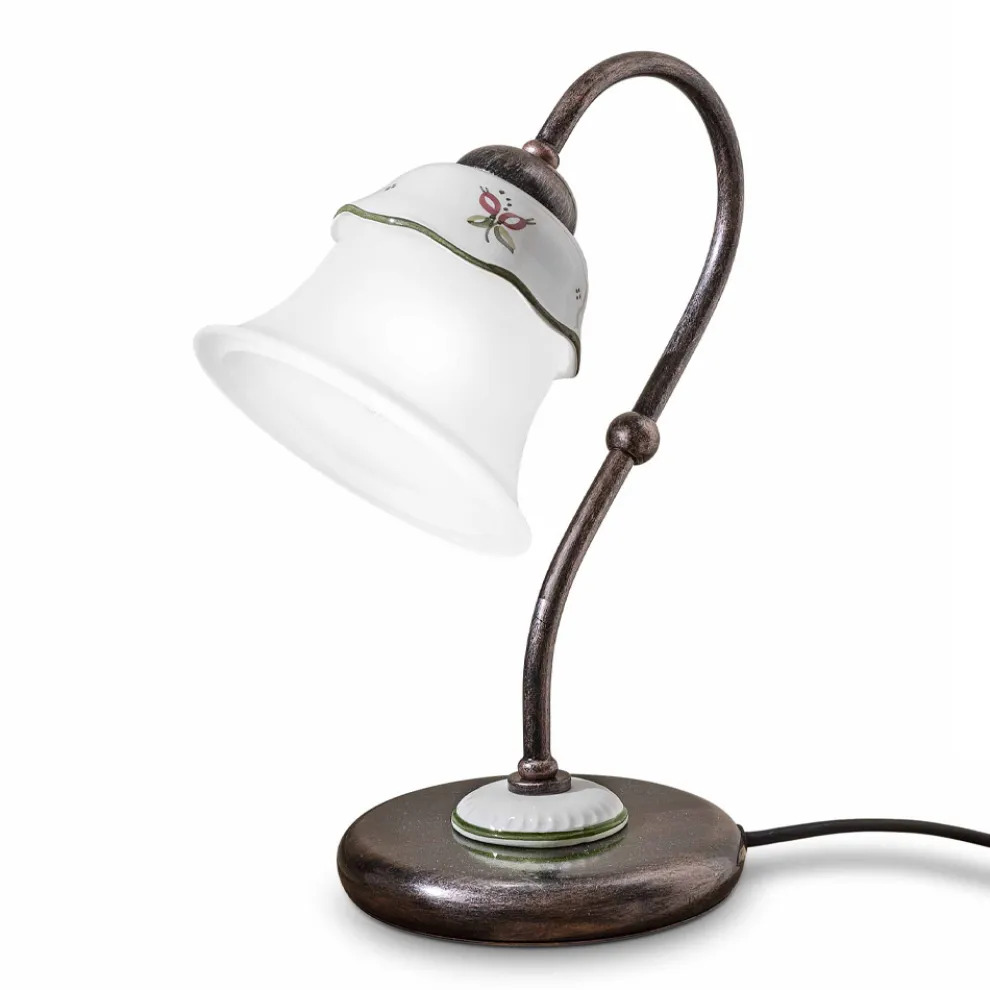 Handbemalte Vintage Tischlampe aus Eisen, Glas und Keramik - Ferrara