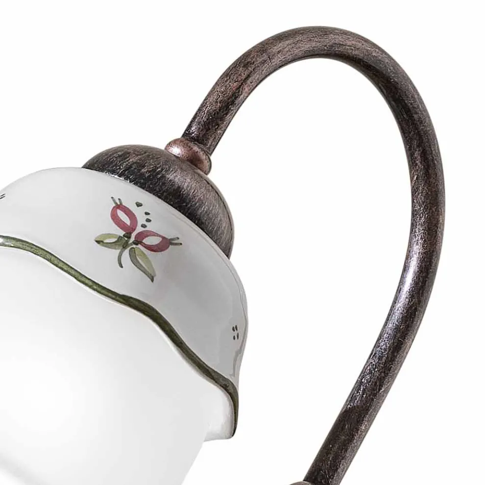 Handbemalte Vintage Tischlampe aus Eisen, Glas und Keramik - Ferrara