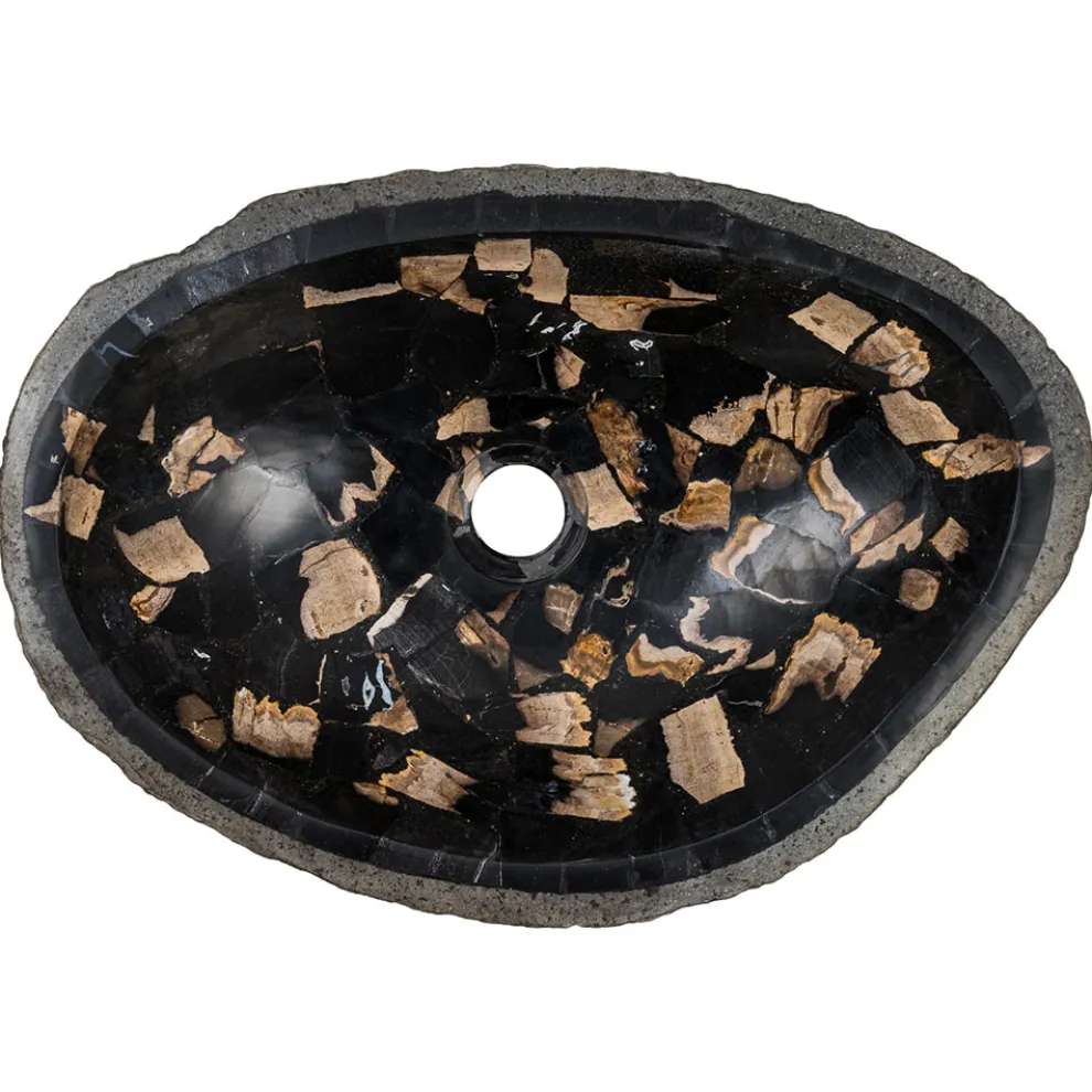 Handgearbeitete Waschtischplatte im Flussstein, Palizzi