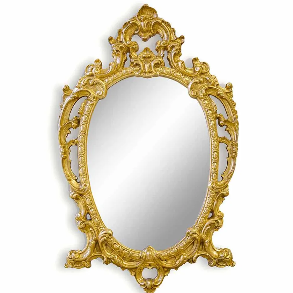 Handgearbeiteter ovaler Wandspiegel aus Holz hergestellt in Italien Roberto