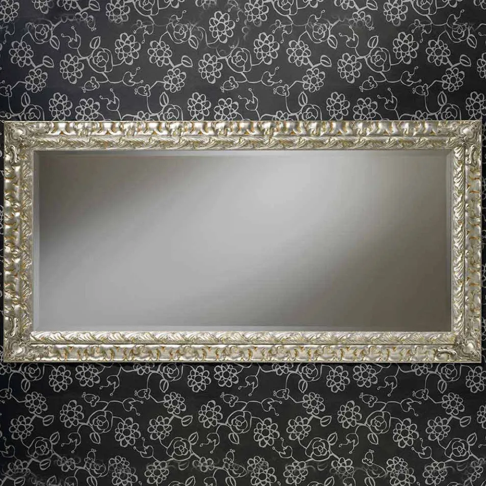 Handgearbeiteter rechteckiger Wandspiegel aus Holz hergestellt in Italien Nicolò