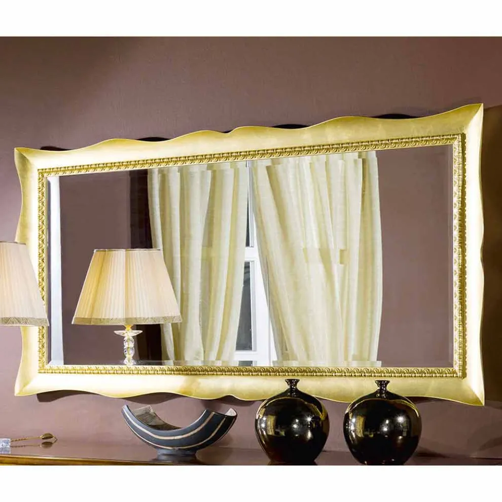 Handgearbeiteter Wandspiegel aus Gold- oder Silberholz made in Italy Luigi