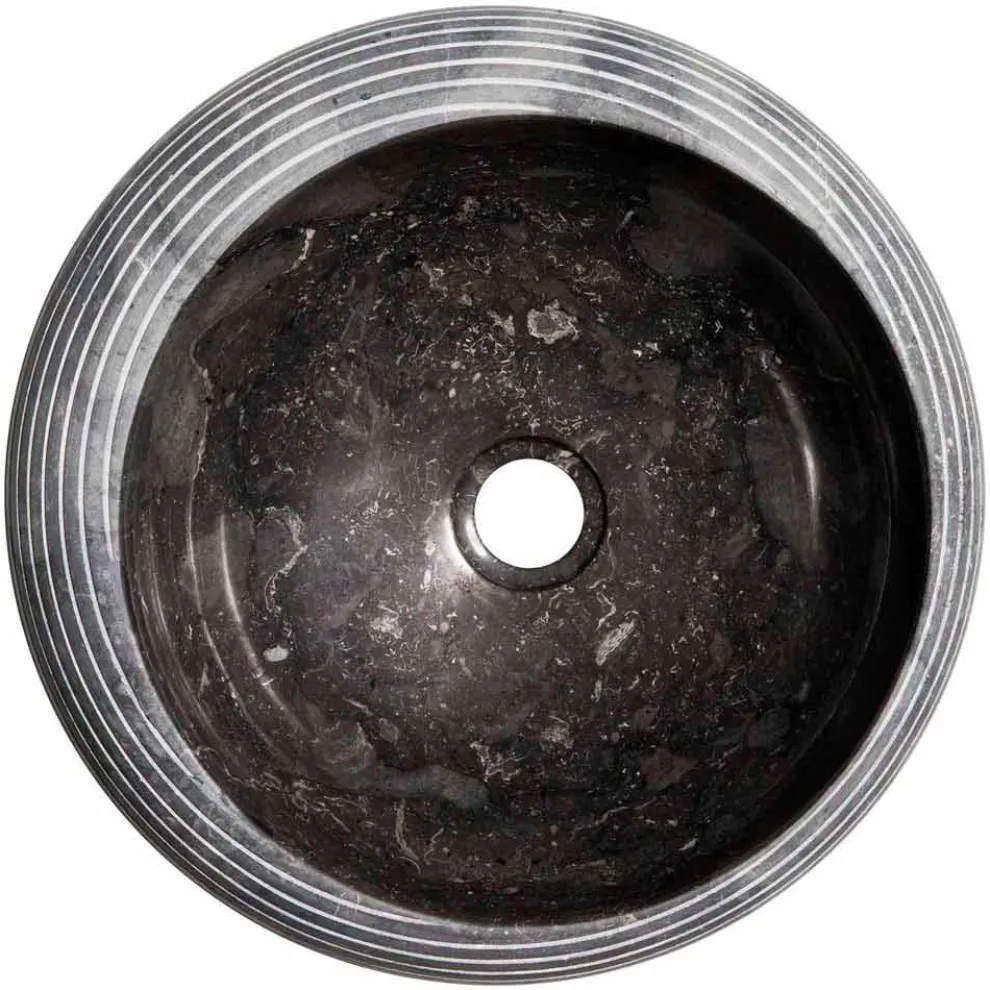 Handgearbeitetes rundes Aufsatzwaschbecken aus Marmor, Bubbio