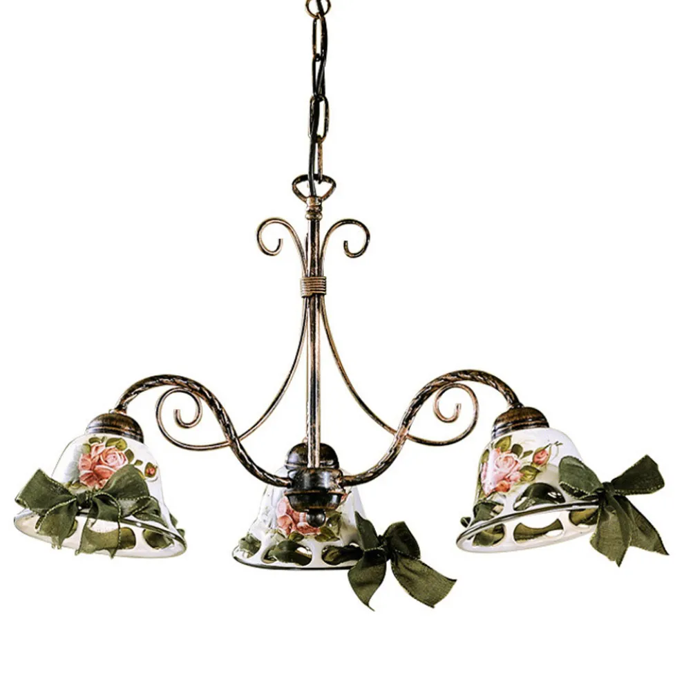 Handgefertigter 3- oder 5-flammiger Keramik-Kronleuchter mit Passanastri - Neapel