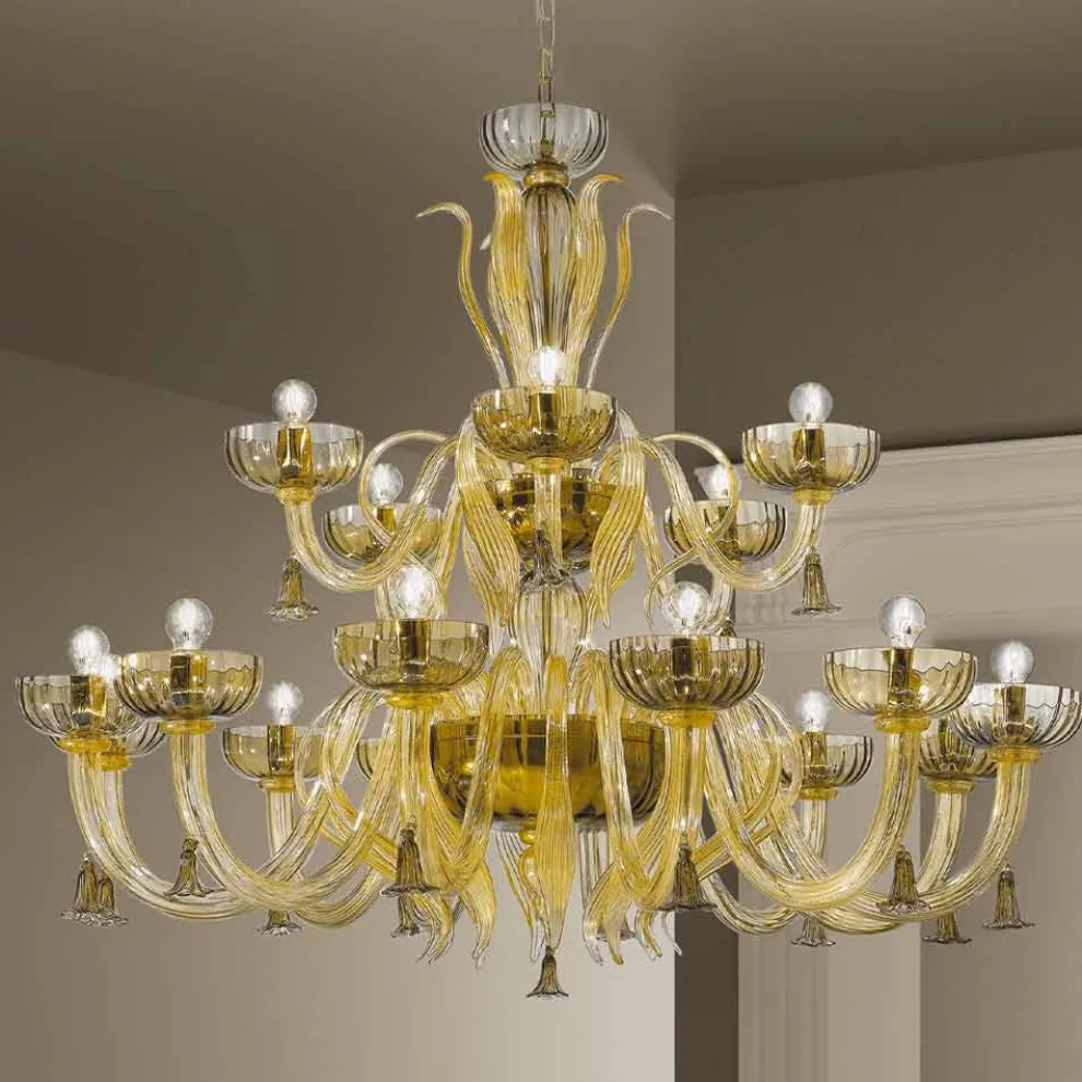Handgefertigter 18-flammiger Kronleuchter aus Venedig-Glas, Made in Italy - Regina