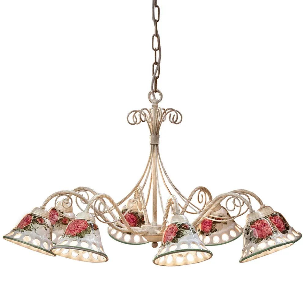 Handgefertigter 8-flammiger Kronleuchter aus Keramik mit Passanastri - Neapel