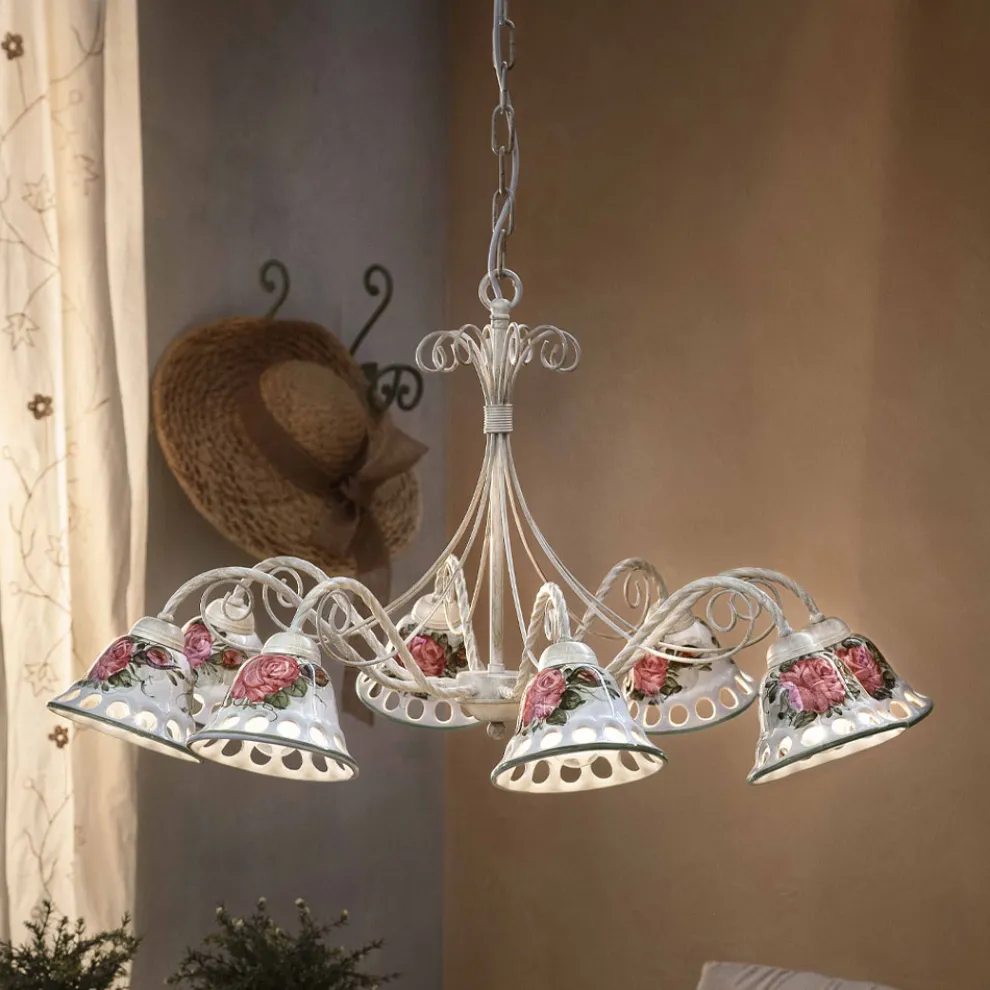 Handgefertigter 8-flammiger Kronleuchter aus Keramik mit Passanastri - Neapel