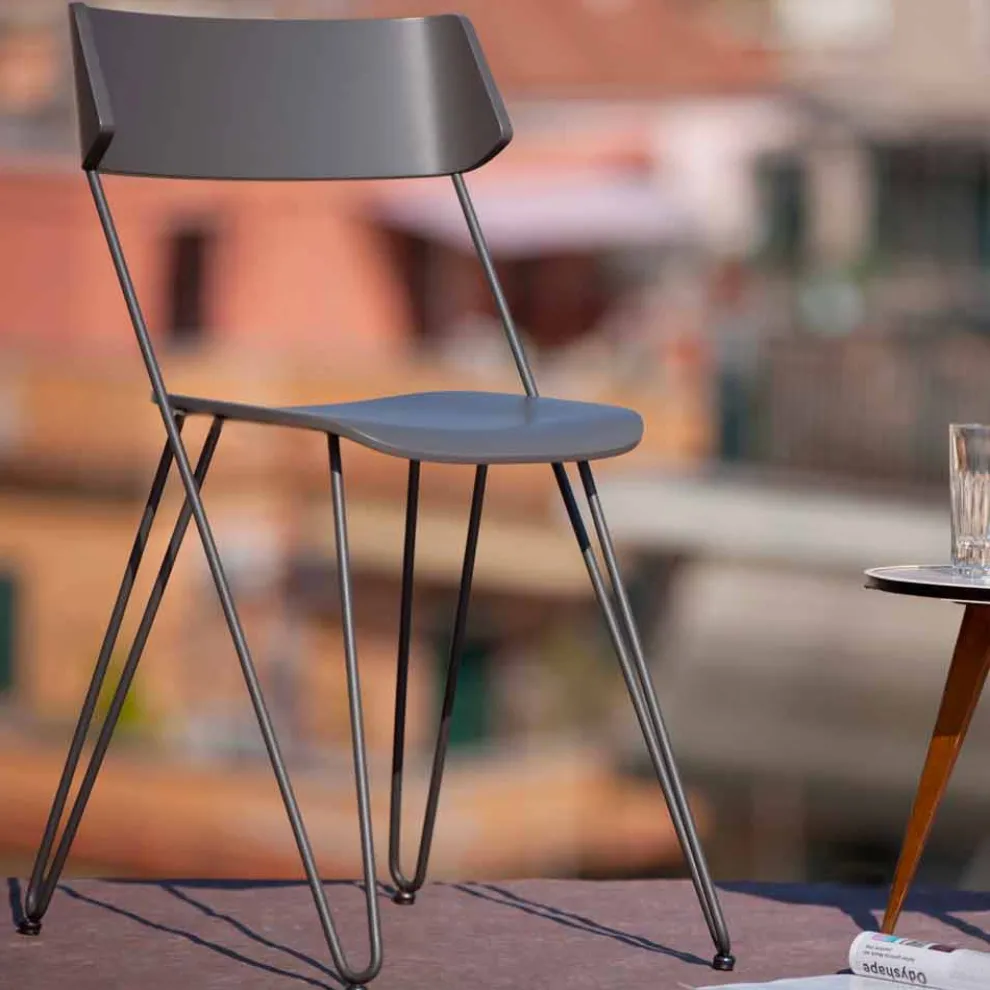 Handgefertigter Küchenstuhl aus Holz und Edelstahl Made in Italy - Granada