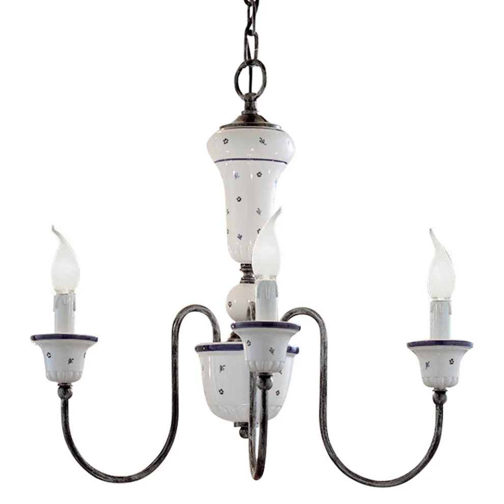 Handgefertigter Kronleuchter aus Keramik und antikem Messing – Sanremo