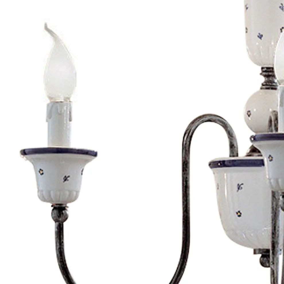 Handgefertigter Kronleuchter aus Keramik und antikem Messing – Sanremo