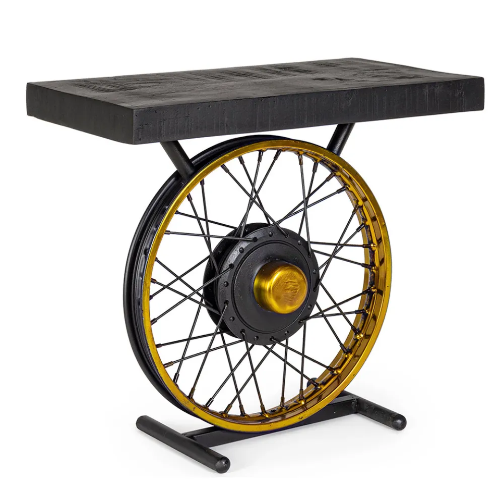 Handgefertigter und industrieller Couchtisch aus Stahl und Mangoholz - Corvino