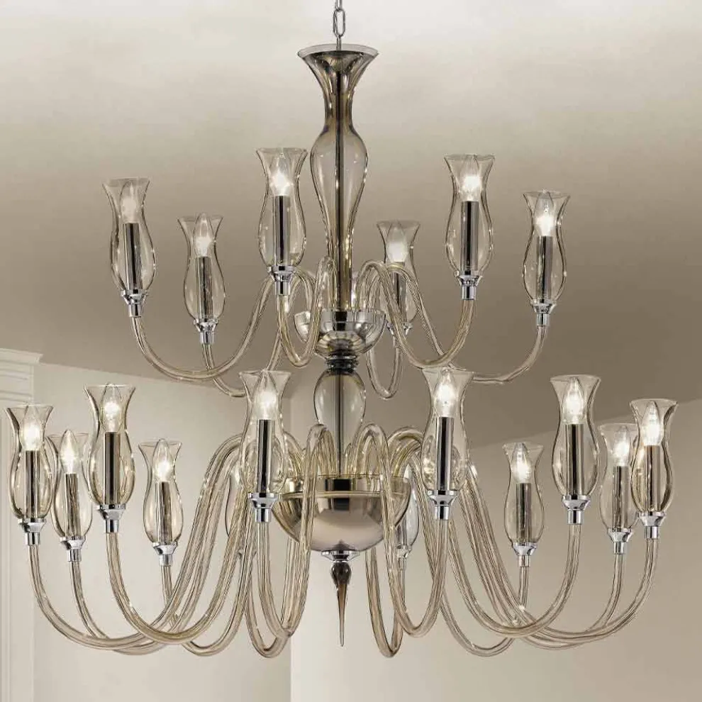 Handgefertigter Venedig Glas Kronleuchter mit 18 Leuchten Made in Italy - Vittoria