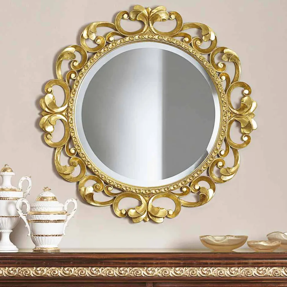 Handgemachter hölzerner Wandspiegel hergestellt in Italien Riccardo