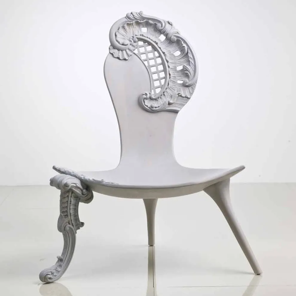 Handgeschnitzter Thron aus grauem massivem Eichenholz, Design, Leon