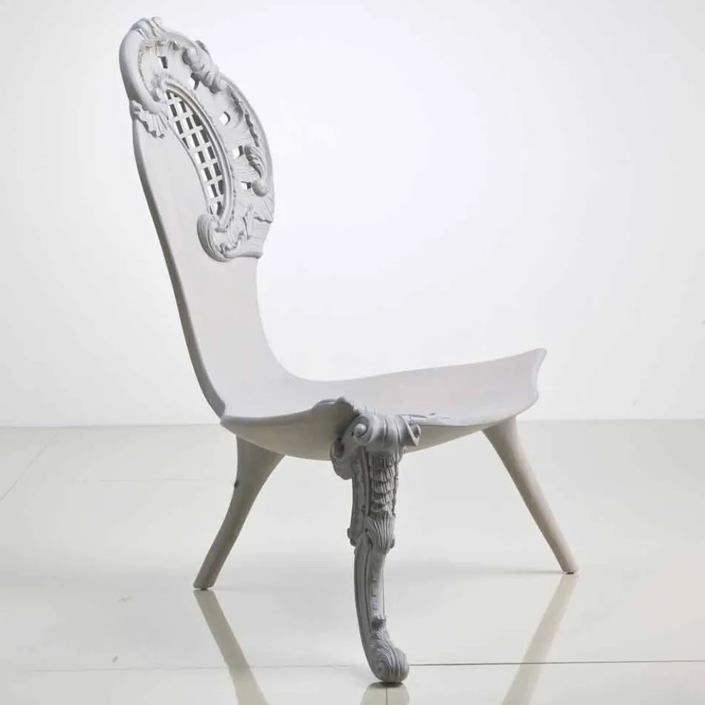 Handgeschnitzter Thron aus grauem massivem Eichenholz, Design, Leon