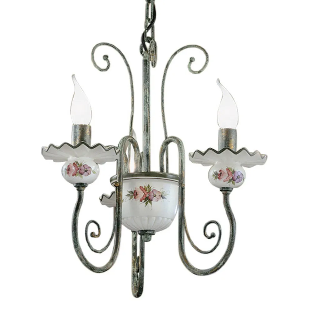 Handwerklicher Keramik-Kronleuchter mit Handdekor und antikem Messing - Sanremo