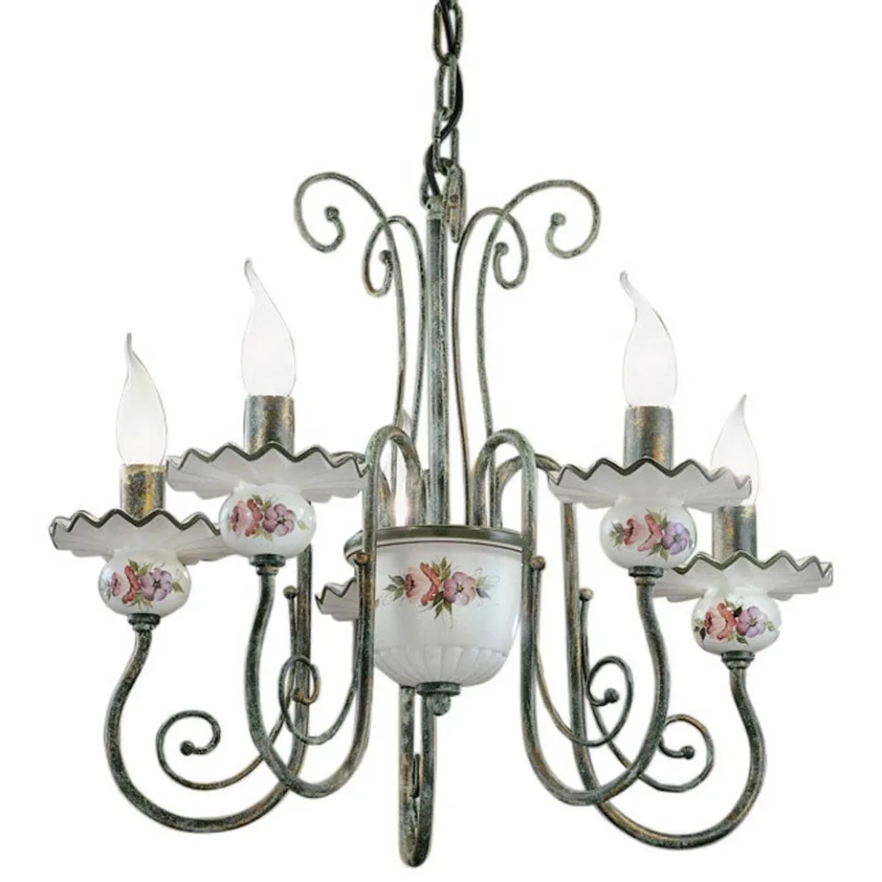 Handwerklicher Keramik-Kronleuchter mit Handdekor und antikem Messing - Sanremo