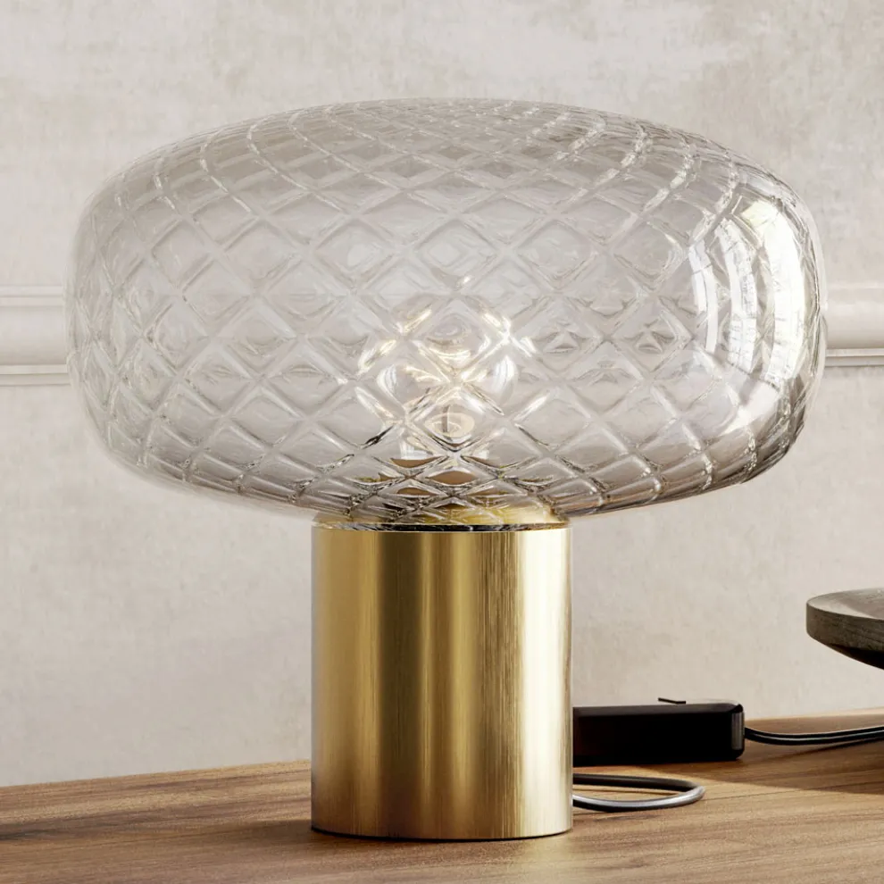 Hergestellt in Italien Tischlampe aus grauem Glas – Lucciola