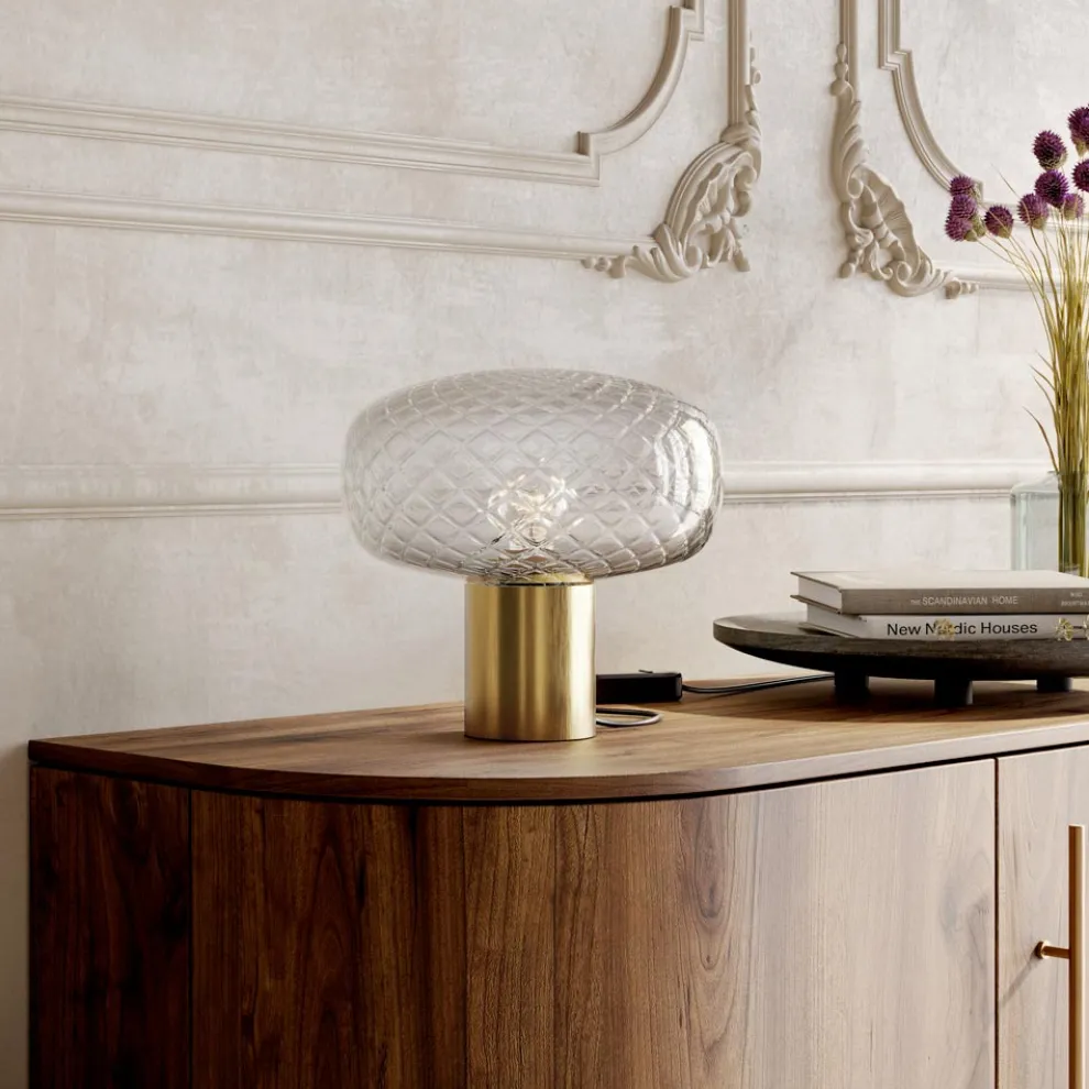 Hergestellt in Italien Tischlampe aus grauem Glas – Lucciola