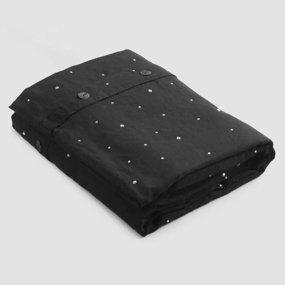 Bettbezug aus schwarzem Leinen mit Kristallen Luxus Doppelbett - Damante