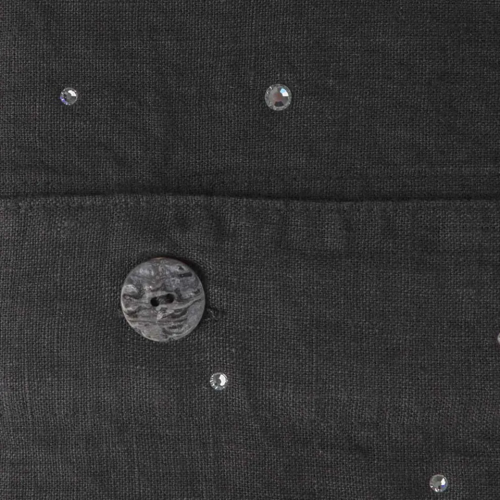 Bettbezug aus schwarzem Leinen mit Kristallen Luxus Doppelbett - Damante