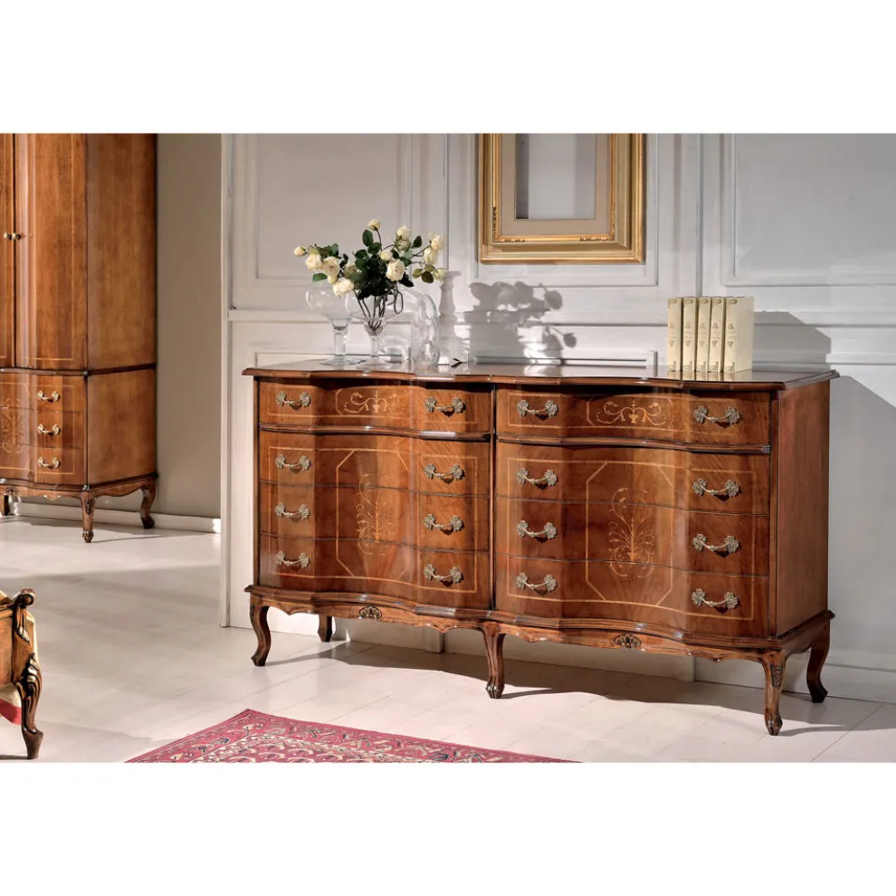 Klassische Kommode mit 8 Schubladen aus Bassano Nussbaumholz Made in Italy - Luxus