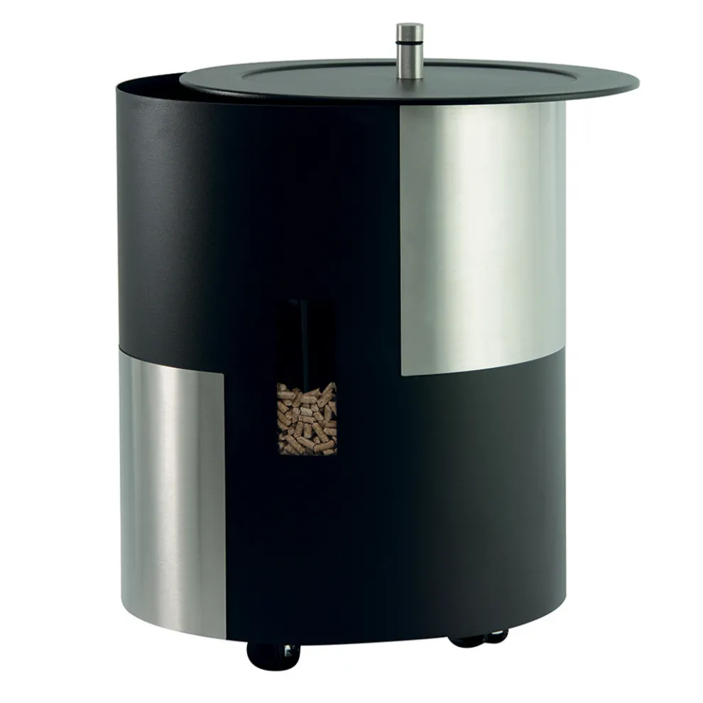 Pellethalter mit Rädern und Deckel aus Metall, hergestellt in Italien – Storch