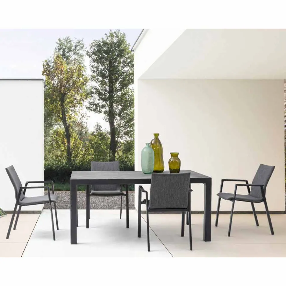 Stapelbarer Außenstuhl aus Stoff und lackiertem Aluminium, 4 Stück - Assia