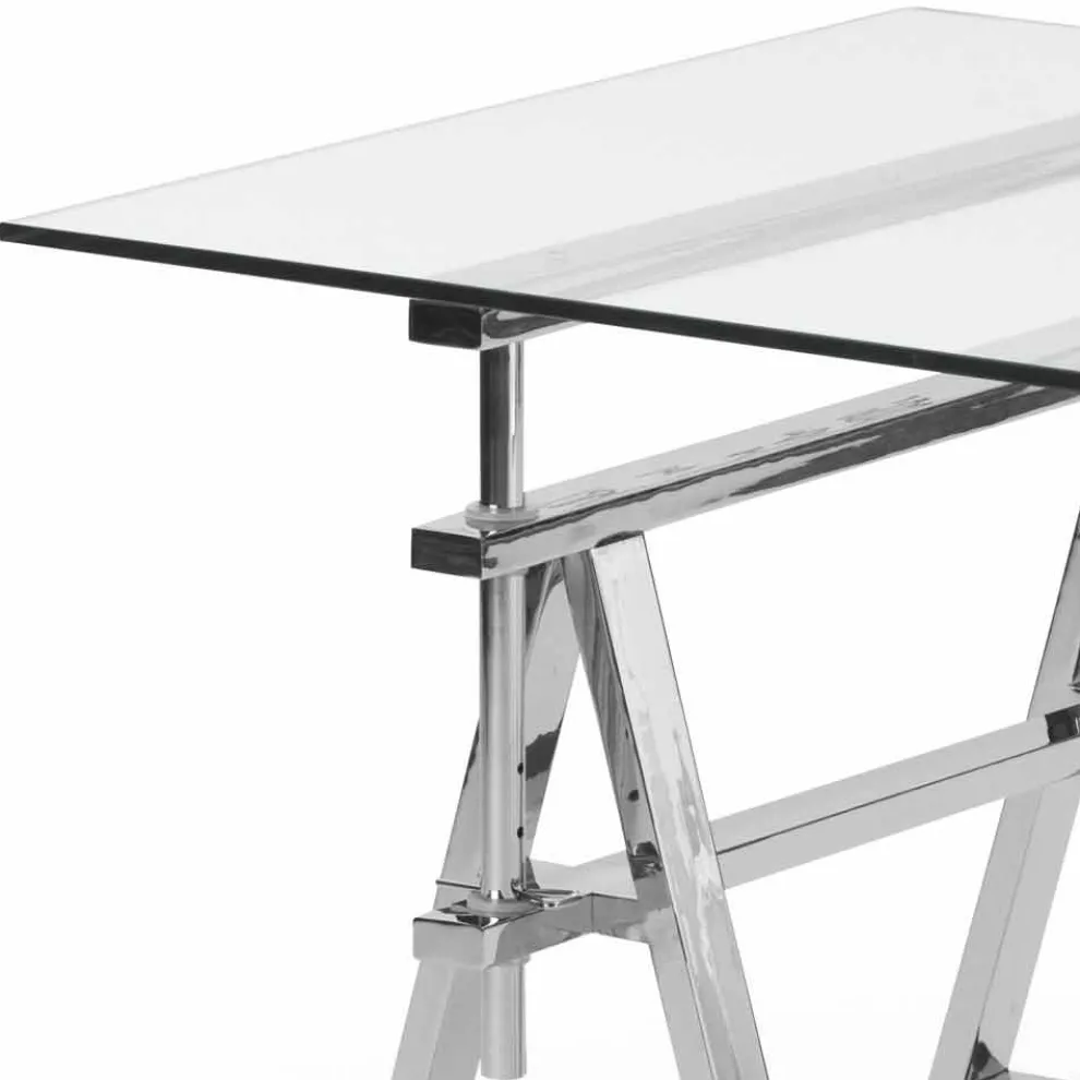 Höhenverstellbarer Stahl / Glastisch (L190xH72 / 74 / 78xP90cm) Cristal