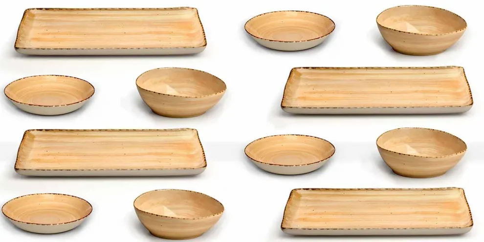 Service 12 rechteckige und runde farbige Steinzeugplatten, modernes Design - Simba