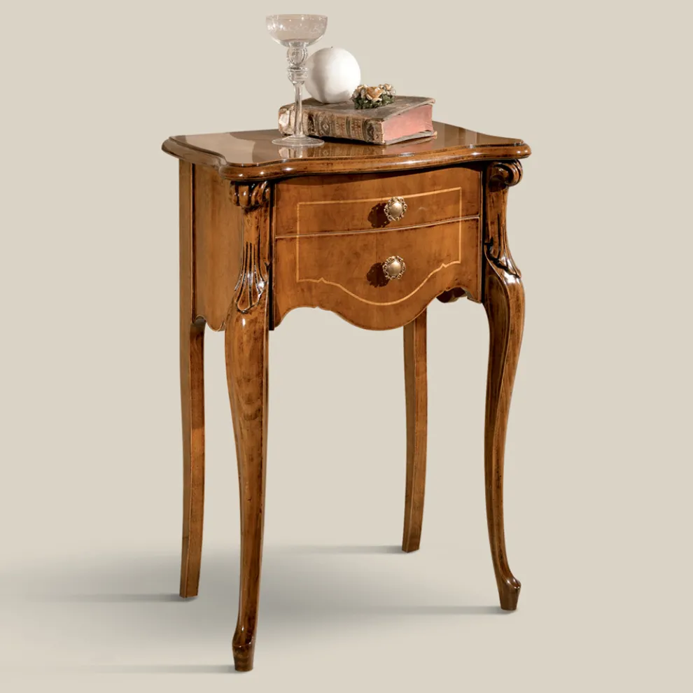 Klassischer Nachttisch mit 2 Schubladen aus Bassano Nussbaumholz Made in Italy - Commodo