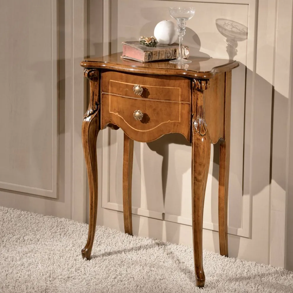 Klassischer Nachttisch mit 2 Schubladen aus Bassano Nussbaumholz Made in Italy - Commodo