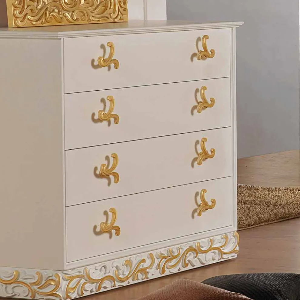 Kommode weiß mit 4 Schubladen und Deko in gold  Kush