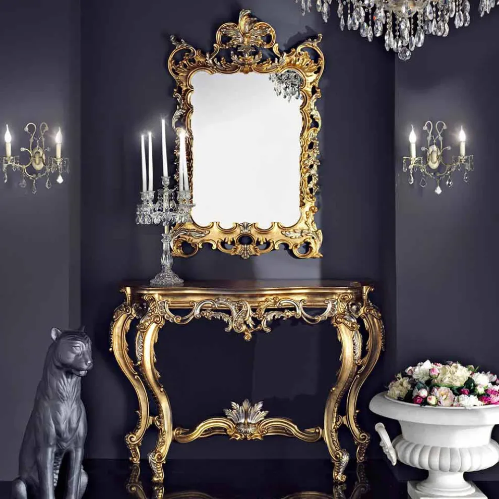 Hölzerner Wandspiegel und Konsole mit MDF-Platte made in Italy Andrea