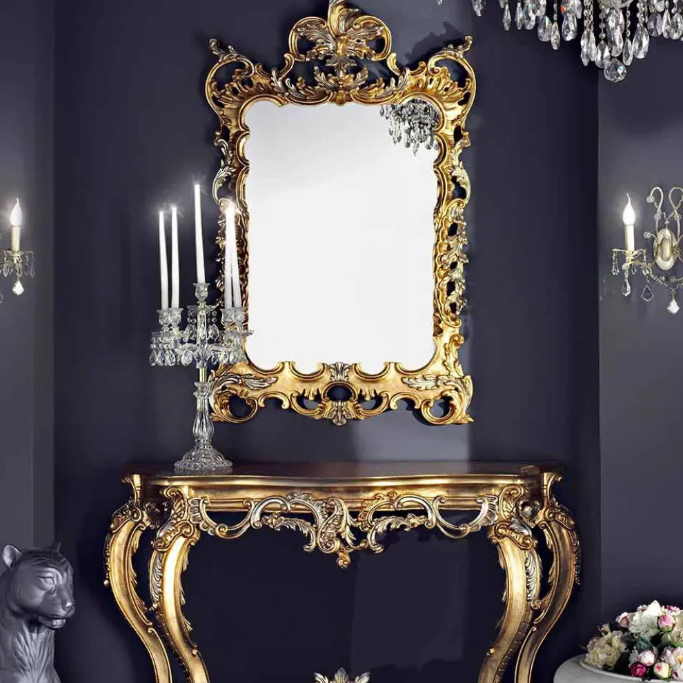 Hölzerner Wandspiegel und Konsole mit MDF-Platte made in Italy Andrea