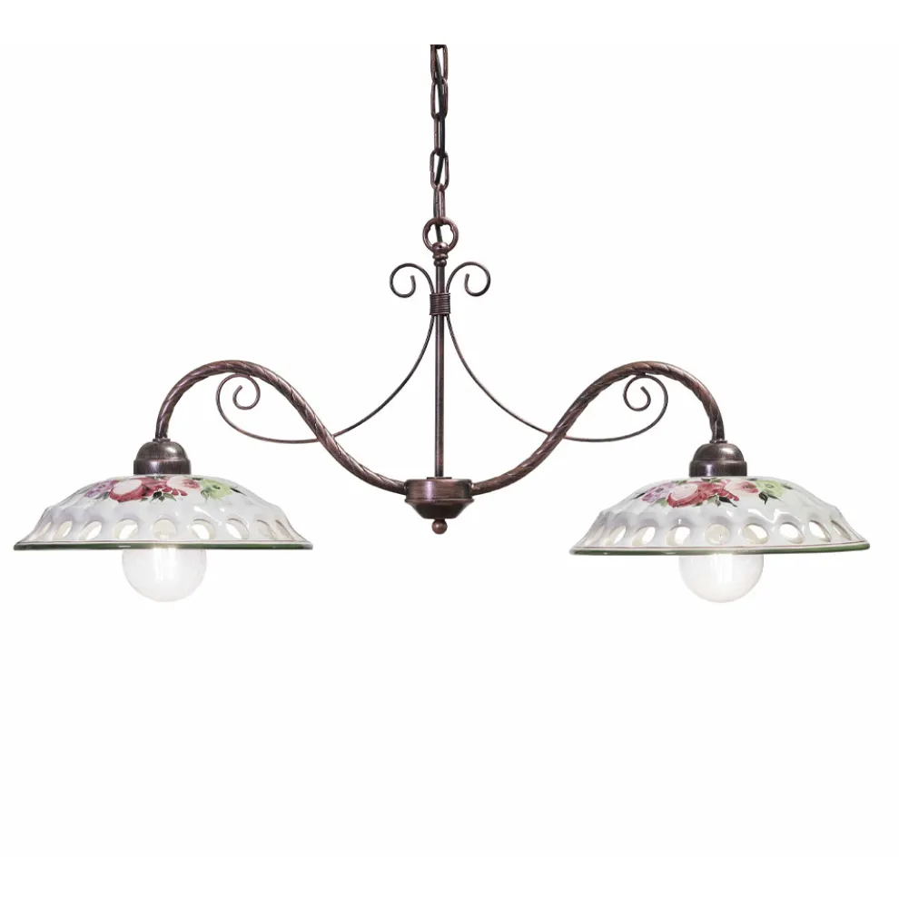 Hängelampe 2 Lichter aus handgefertigter Keramik mit Passanastri - Neapel