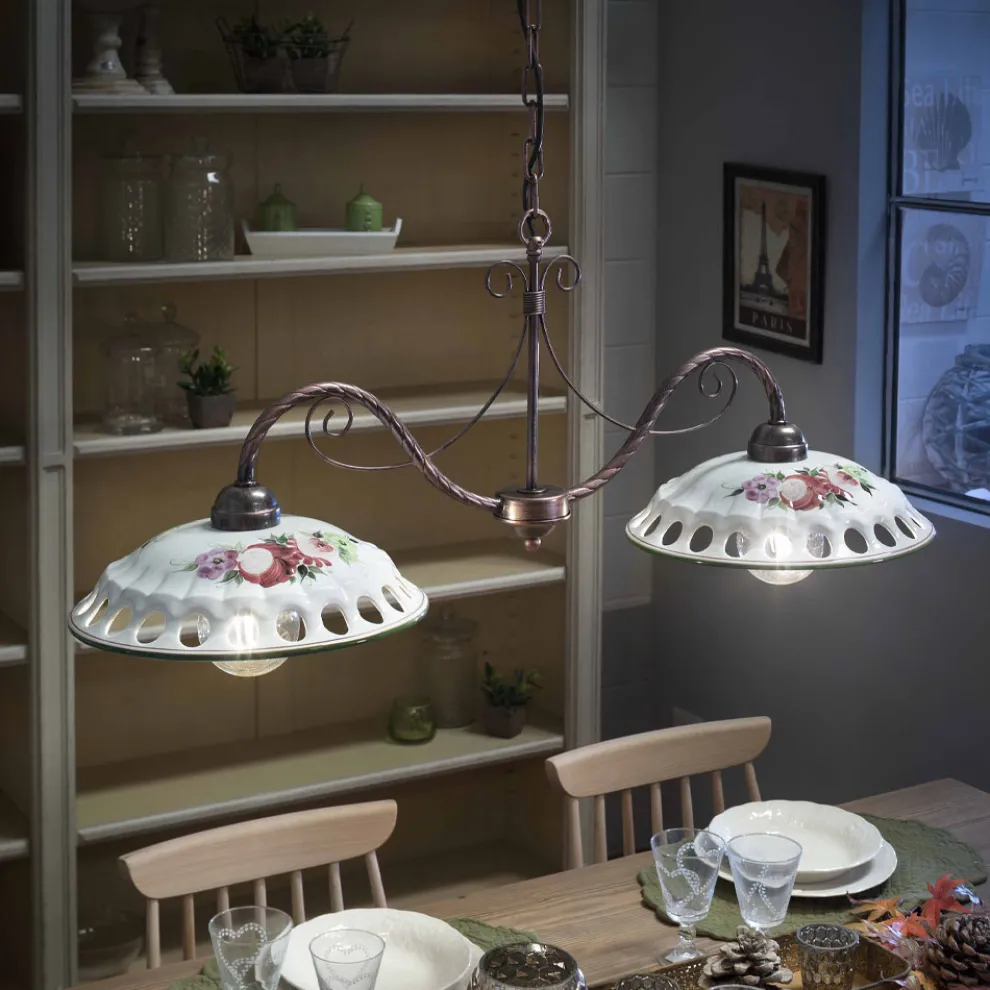 Hängelampe 2 Lichter aus handgefertigter Keramik mit Passanastri - Neapel