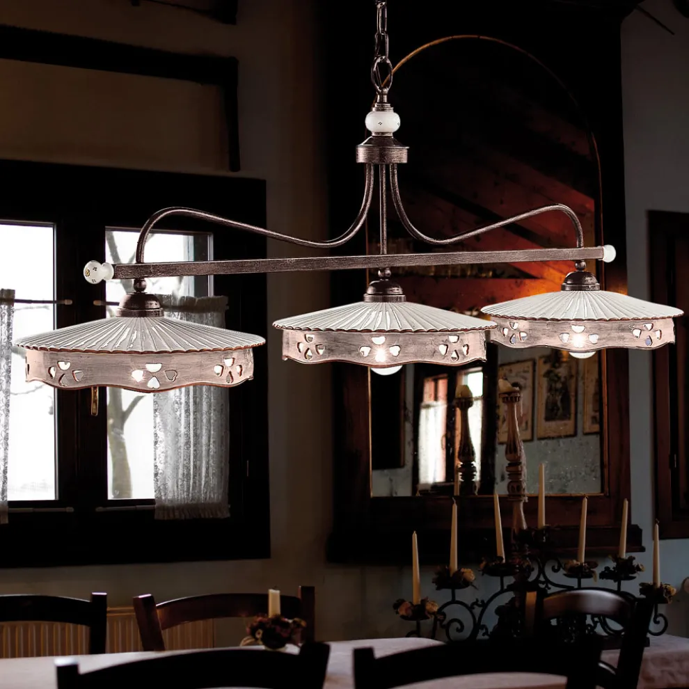 Hängelampe 3 Lichter Vintage Keramik und handgefertigtes Eisen - Alessandria