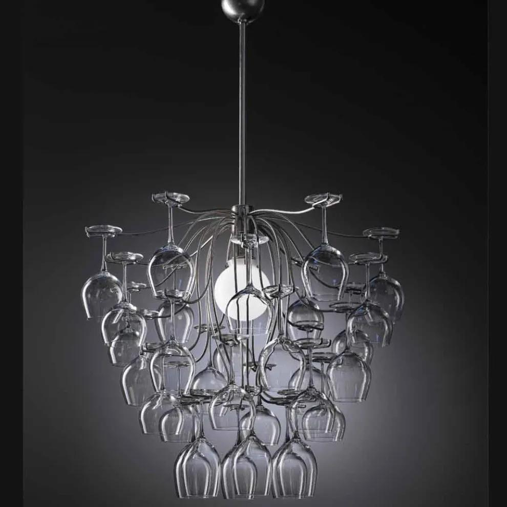 Hängelampe 30 umgekippte Gläser Sauvignon von Aldo Bernardi