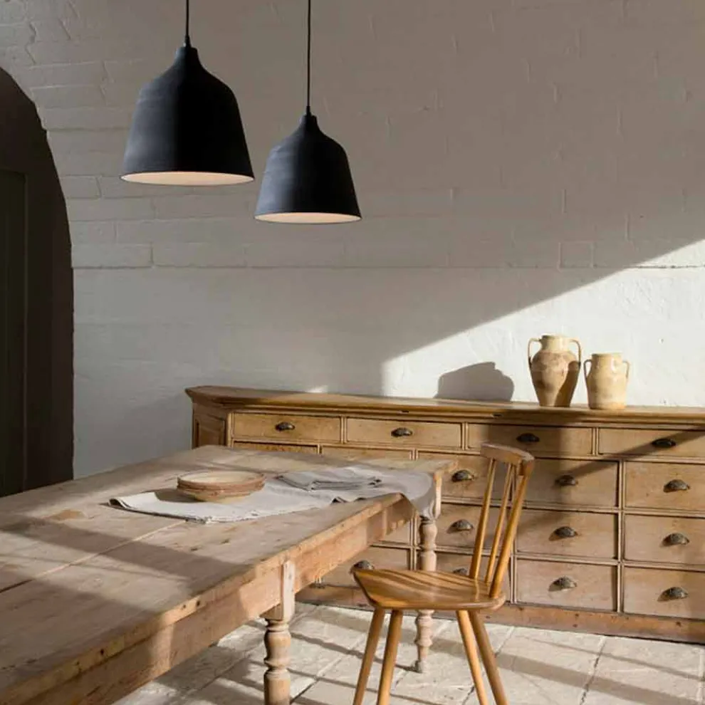 Hängelampe aus anthrazitfarbenem Steinzeug und weißem Innendesign - Edmondo