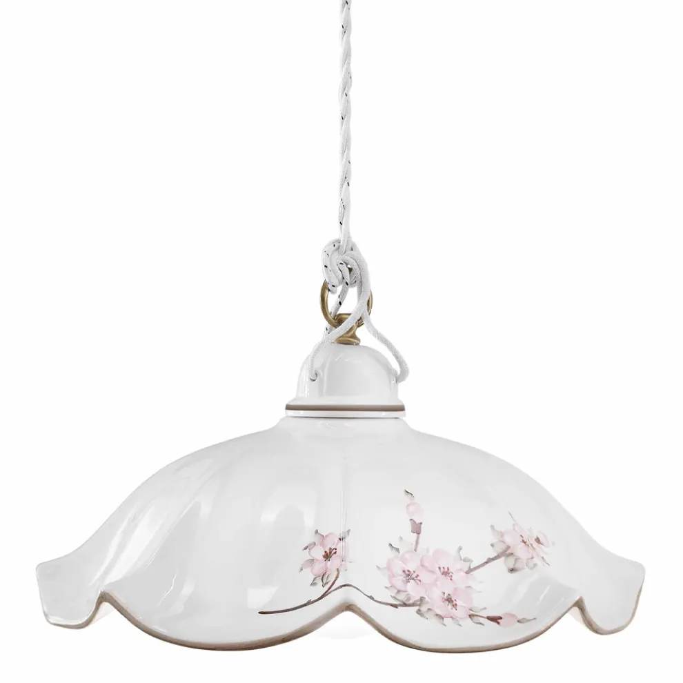 Hängelampe aus Eisen und handverzierter gewellter Keramik - Belluno