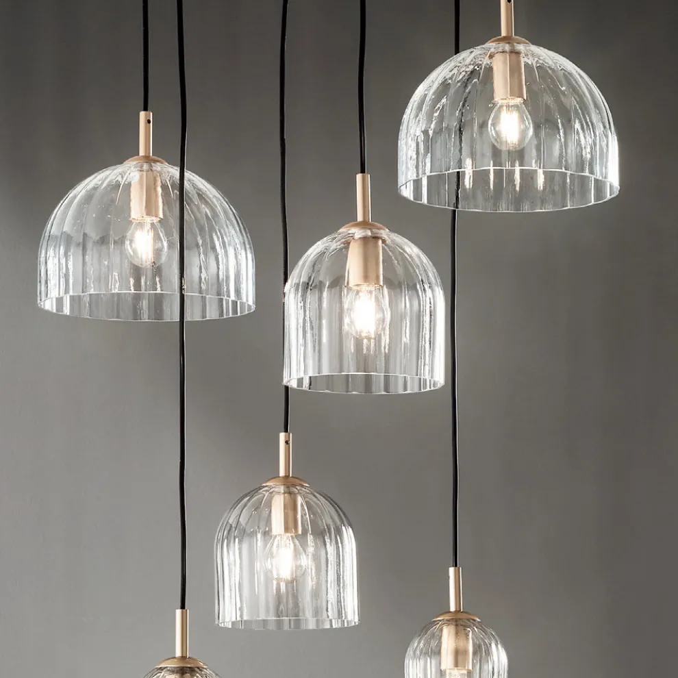 Hängelampe aus geblasenem gestreiftem Glas und lackiertem Metall - Giuliano