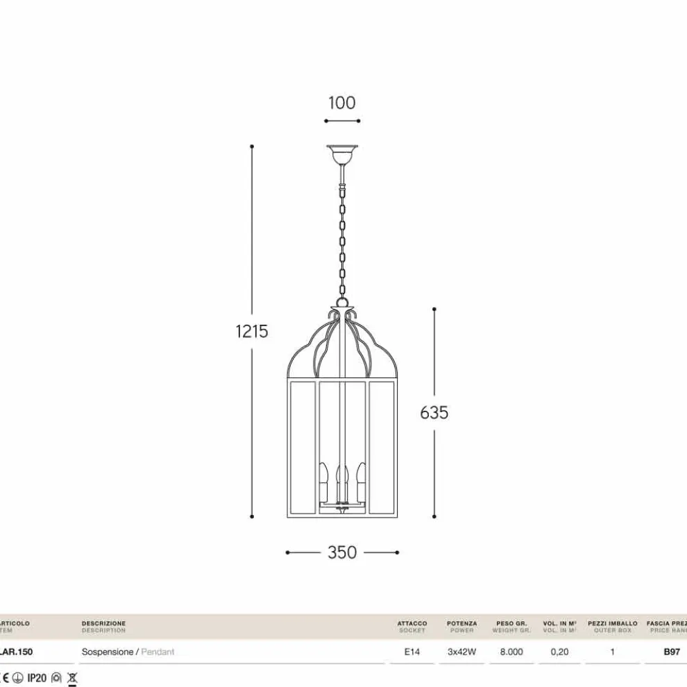 Hängelampe aus Messing und Glas Turandot von Aldo Bernardi
