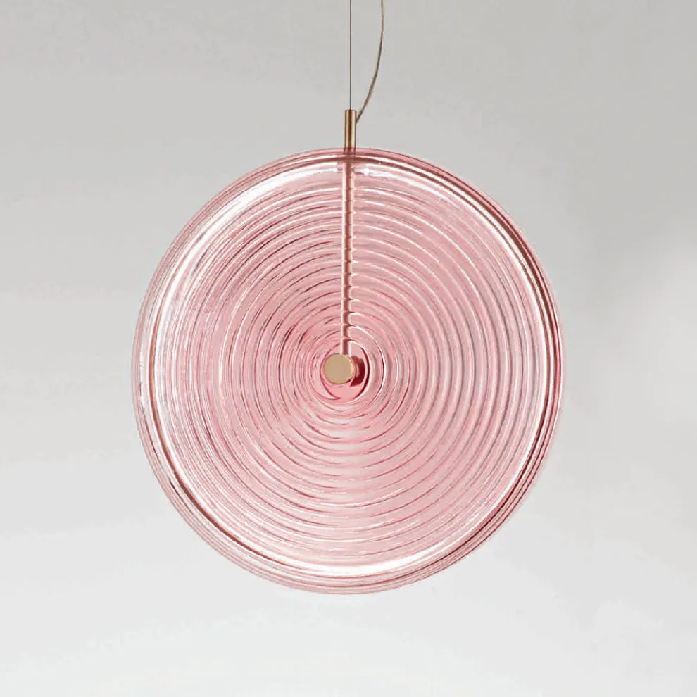 Hängelampe aus Metall und Glas, verziert mit konzentrischen Linien – Hackberry