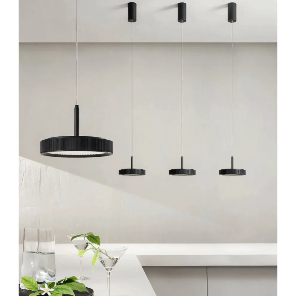 Hängelampe aus schwarz lackiertem Metall und LED-Licht – Hainbuche