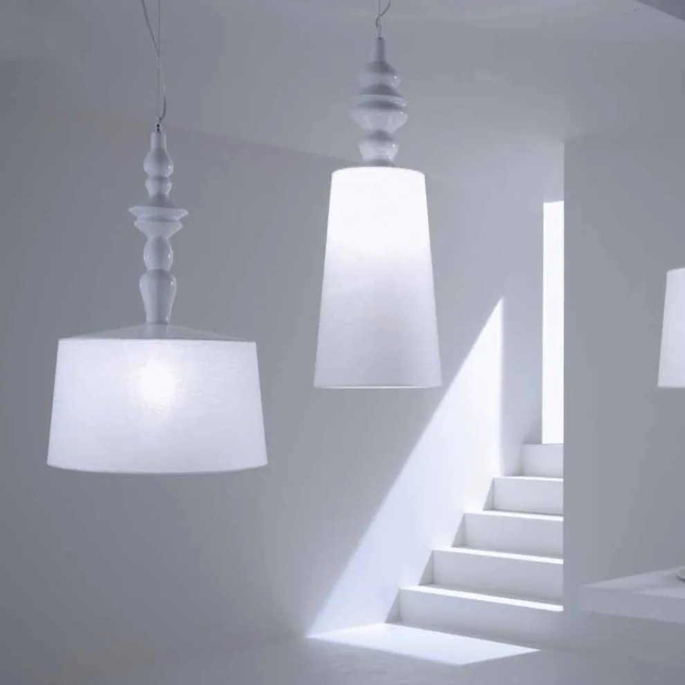 Hängelampe aus weißer Keramik. Shade in Linen Short Design - Cadabra