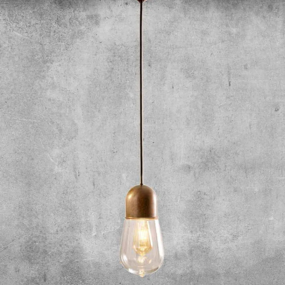 Hängelampe Design Vintage aus Messing und Glas - Guinguette Aldo Bernardi