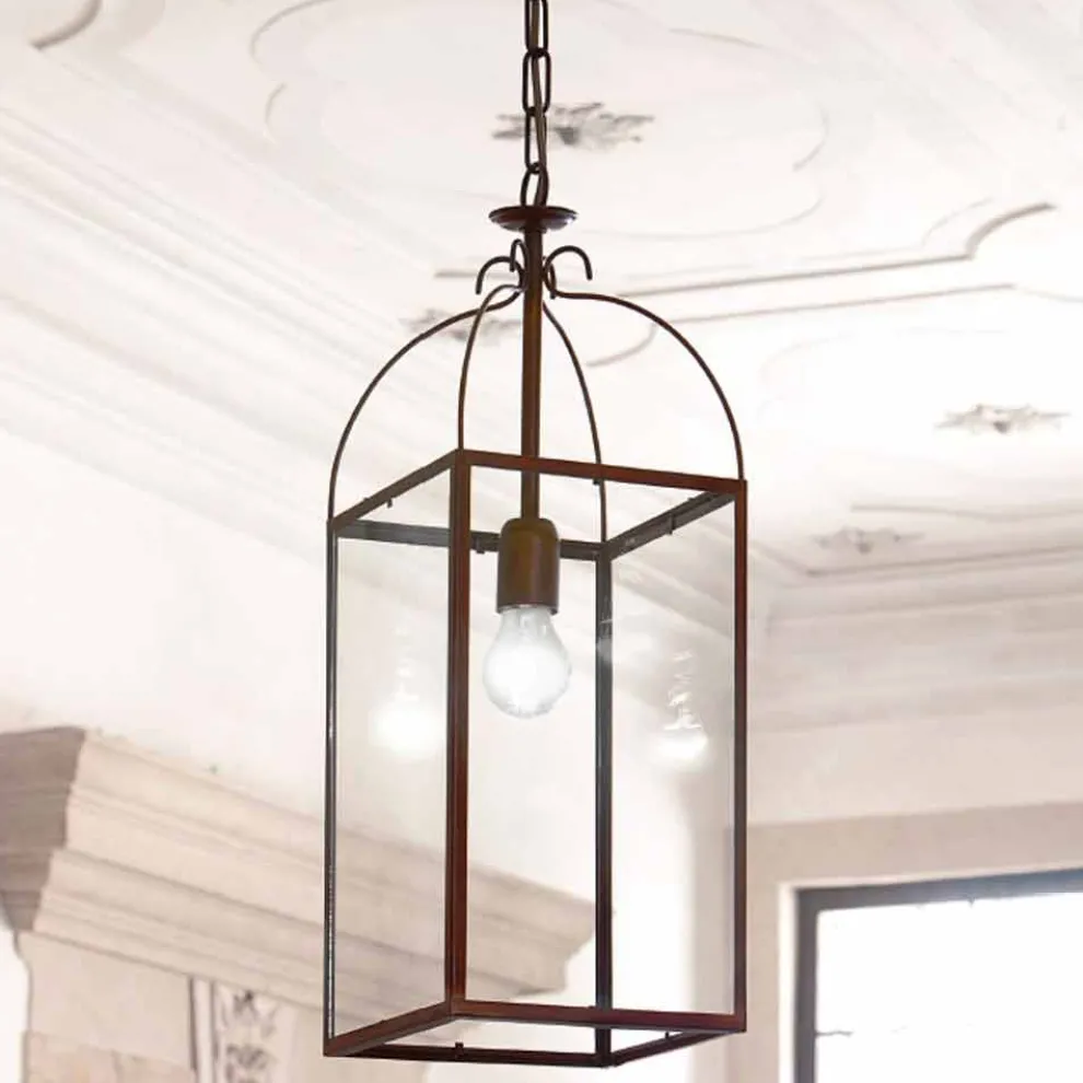 Hängelampe eckig aus Messing und Glas Aida von Aldo Bernardi