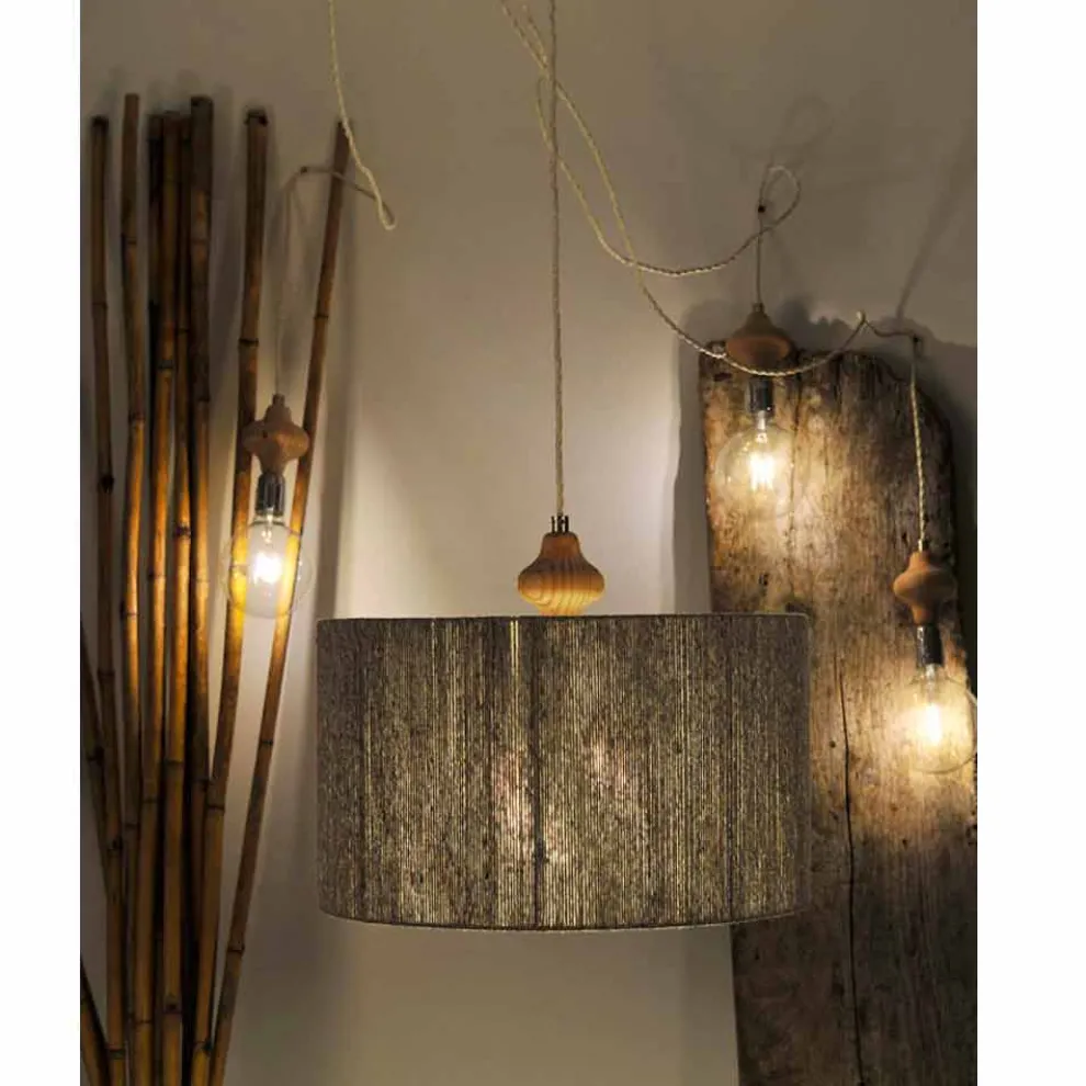 Hängelampe mit 4 Lichtern und Holzelement Bois