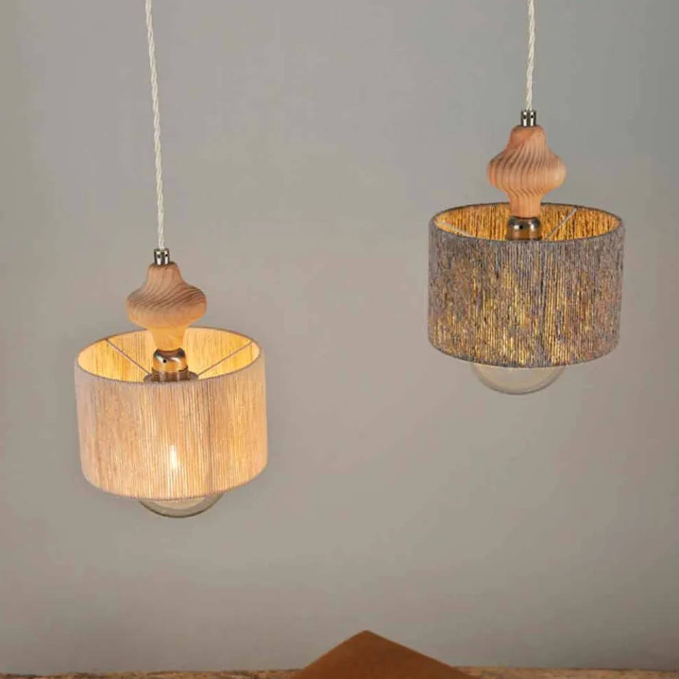 Hängelampe mit 2 Lichtern und Holzelement Bois